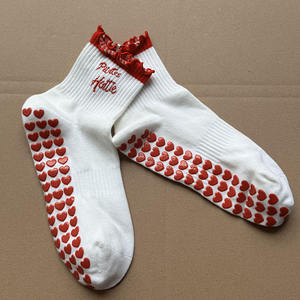 Custom Designed Knitted Pilates Yoga <b>Socks</b> with Embroidered Logo <b>Grip</b> Bottom for Youth Children Crew High Logo on Cuff Body - Product Image 4