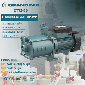 Pompe à eau centrifuge GRANDFAR 220V 1.5HP 5.4m³/h 55m de hauteur de refoulement, à turbine multi-étages, avec moteur à fil de cuivre OEM, modèle CTT3-50 Version K - Product Image 1