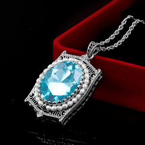 Liontin Bandul Perak <span class=keywords><strong>Topaz</strong></span> Biru Mutiara 925 Kualitas Tinggi untuk Wanita Antik Katolik Liontin Batu Permata Besar Perhiasan Perak Halus - Product Image 3