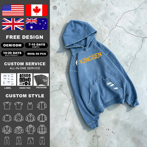 Sweat-shirt à capuche vintage délavé avec logo personnalisé pour homme, style streetwear oversize, pull décontracté brodé - Product Image 2