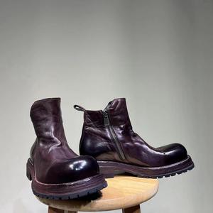 Botas de Motociclista de Cuero para Hombre, Estilo Biker, con Cordones, Botas de Tobillo para Hombre, Calzado Protector Antideslizante y Duradero, Zapatos Resistentes - Product Image 2