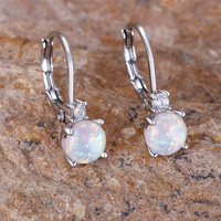 Luxe cristal petite pierre ronde boucle d'oreille blanc opale de feu boucles d'oreilles pour les femmes classique couleur argent mariage fiançailles bijoux