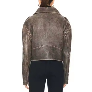 OEM Custom Autumn <b>Jackets</b> for Women Street Hip-Hop Women <b>Jackets</b> Vintage Acid Wash Leather <b>Short</b> <b>Jacket</b> - Product Image 4