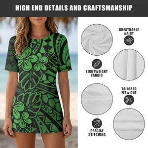 Blusas de Manga Corta con Estampado Tribal Polinesio Verde para Mujer, Camisetas Casuales con Cuello Redondo, Camisetas Básicas Suaves, Blusas de Trabajo, Camisas Elegantes - Product Image 5