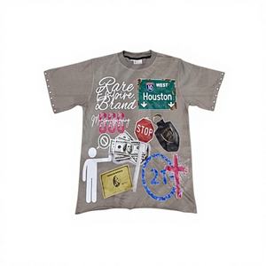 Unisex 230gsm Heavy 100% Cotton <b>T</b>-<b>Shirt</b> Regular Fit Silk Screen Printed with Rhine Stones Eco-Friendly Breathable - Product Image 1