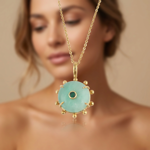 Natural Amazonite Gemstone Brass Pendant Cubic Zirconia Bezel Charms 18K Gold Plated Women's <b>Statement</b> <b>Necklace</b> with Cable Chain - Product Image 3