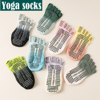 Chaussettes de yoga antidérapantes en coton pour femme, cinq doigts, avec grip, imprimé dégradé, pour Pilates et Barre, vente en gros, collection automne