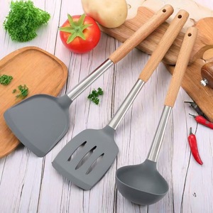 Silicone Spatula Set 5 Pieces Stainless Steel Wooden Handle Kitchen Cooking Utensils Food Grade Heat Resistant Oven Safe - Product Image 2