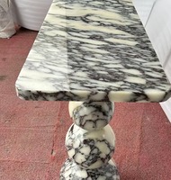 Table console moderne de luxe personnalisée en marbre Calacatta Viola avec base en sphères empilées pour entrée