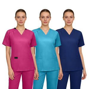 Slim Fit V-Neck Medical Scrub Top Short Sleeve Women's Workwear Washable Wrinkle Resistant Quick Drying For Salon Staff - Product Image 1