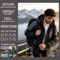 Veste de ski pour homme à blocs de couleur, veste de neige à capuche, bandes réfléchissantes, fermeture éclair avant, coupe-vent, doublure polaire, manteau d'hiver pour l'extérieur