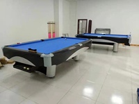 Mesa de Billar Multijuegos 4 en 1 Moderna de 8 pies/9 pies, Mesa de Hockey de Aire, Mesa de Tenis de Mesa, Mesa de Comedor, con Patas de Madera y Cojín de Pizarra Sólida