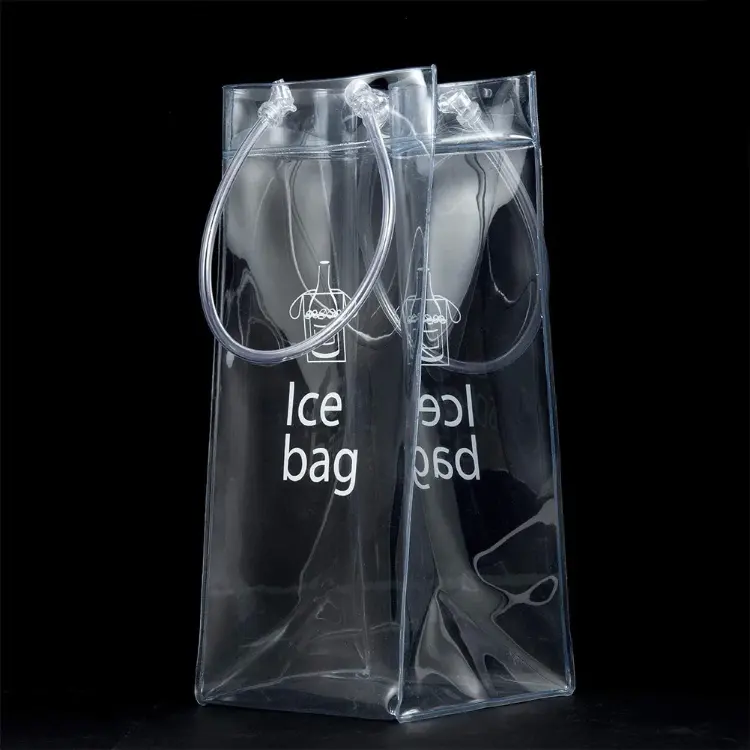 Stampa personalizzata trasparente in Pvc bottiglia di birra e vino borsa di raffreddamento trasparente borsa del ghiaccio per Champagne vettore