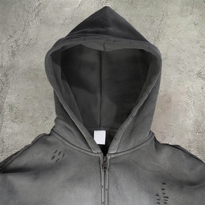 Sudadera con Capucha Extra Grande para Hombre, 100% Algodón, con Cierre, Lavado Ácido, Logotipo Personalizado Bordado por el Fabricante - Product Image 2
