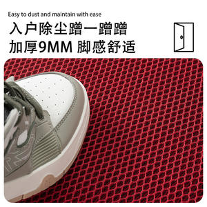 พรมเช็ดเท้าแบบยืดหยุ่นสีแดงรูปสี่เหลี่ยมผืนผ้า PVC ลายเรขาคณิต กันลื่น ทนทานต่อการสึกหรอ ใช้สำหรับทางเข้าบ้านหรือโถงทางเดิน - Product Image 5