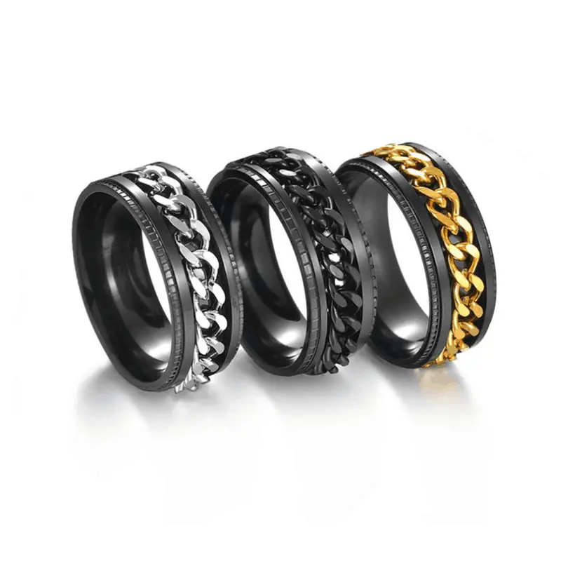 Chain Link Cool Men's Ring Jewelry Gift Men's Spinner Ring Rock Biker Metal Stainless Steel Punk Hip Hop Party Wave DING CN;ZHE