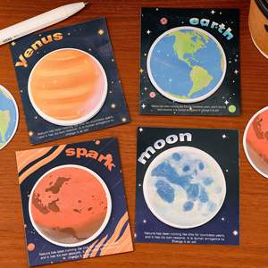 Papier autocollant circulaire détachable multi-usage pour étudiants, papeterie, notes autocollantes Terre Lune, dessin animé Planète - Product Image 3