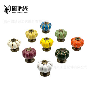 Min Hong Xing <b>Ceramic</b> Pumpkin <b>Knob</b> Gold Thread Traditional Cabinet <b>Drawer</b> Handle Novelty Shape Durable - Product Image 2