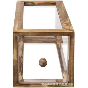 Wooden Acrylic Bread Box Rectangle Pull Out Storage Display <b>Kitchen</b> Food Container With Wooden Lid - Product Image 5