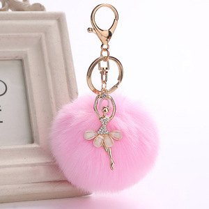 Porte-clés en fourrure bouffante en forme de <span class=keywords><strong>pompon</strong></span> pour ballerine, décoration de sac, porte-clés de voiture, vente en gros - Product Image 5