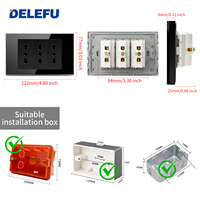Enchufe Estándar Italiano DELEFU con USB Inteligente Tipo C de Carga Rápida de 20W, Enchufe de Pared con Doble USB y Panel de Vidrio