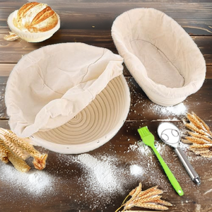 Quality 2PCS 23cm/25cm Oval <b>Bread</b> Proofing <b>Basket</b> Set with Liners Dough Scraper Basting Brush & Dough Whisk - Product Image 2