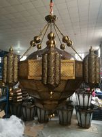 Lustre de mosquée en fer, luminaire suspendu pour grands projets, lampes en laiton antique