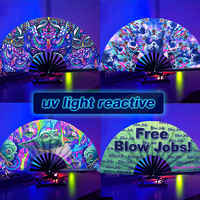 UV baskı büyük özelleştirilmiş baskı Rave el Fan festivaller için büyük katlanır yelpazeler Neon UV reaktif parti bambu yelpaze