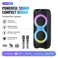 Speaker Karaoke Nirkabel YE-1220 Dual 12" 50-100W dengan LED RGB TWS dan Dua Mikrofon untuk Pesta, Luar Ruangan & Home Theatre
