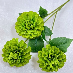 Haute Qualité Artificielle Soie Vert <span class=keywords><strong>Dahlia</strong></span> Fleur Chrysanthème <span class=keywords><strong>Plante</strong></span> pour Mariage Maison Décoration Florale - Product Image 1