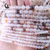 Perles d'agate noire et grise Zhe Ying 6 mm, 8 mm, 10 mm, pierres naturelles, perles d'agate noire et grise en vrac pour la création de colliers