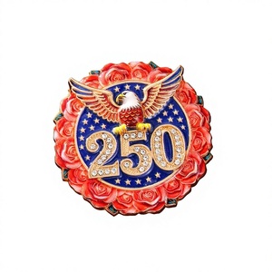 Broche Comemorativo do 250º Dia da Independência dos EUA com Design de Águia-Careca Cravejado de Rosas e Diamantes, Feito de Liga de Zinco Ecológica - Product Image 1