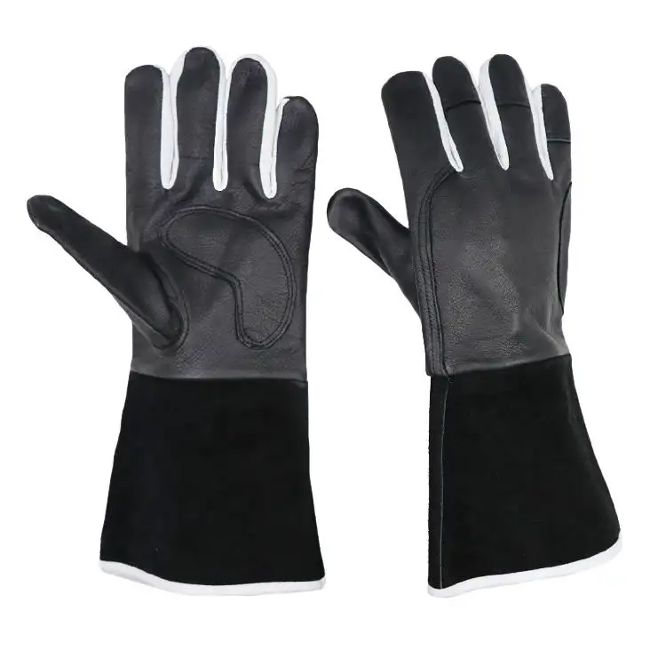 Özel çift katmanlı Premium ağır ihracat sınıf siyah dana takviyeli Palm Keystone başparmak argon kaynak eldivenleri