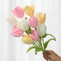 Karangan Bunga Tulip Rajutan Tangan Siap Pajang dari Benang Wol - Bunga Tangkai Tunggal Rajutan yang Canggih