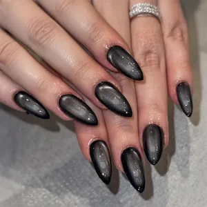 24 <span class=keywords><strong>Uñas</strong></span> <span class=keywords><strong>Postizas</strong></span> Negras Degradadas Puntiagudas para Arte de <span class=keywords><strong>Uñas</strong></span>, Puntas de <span class=keywords><strong>Uñas</strong></span> a Presión, <span class=keywords><strong>Uñas</strong></span> Artificiales Largas Almendradas Listas para Usar - Product Image 4