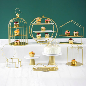 Kim loại vàng Bánh Cưới Công cụ gốm khay hiển thị bánh cưới đứng 2 và 3 Tier birdcage đứng - Product Image 2