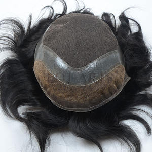 Natuurlijk uitziende 100% echt haar pruik met Franse kant, medium dichtheid, HD mannenpruik - Product Image 4