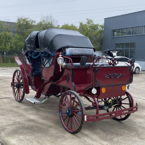 Calèche royale de mariage avec 4 roues en acier, pneus en caoutchouc massif, 4-6 places, calèche de tourisme de luxe rouge à toit couvert - Product Image 6