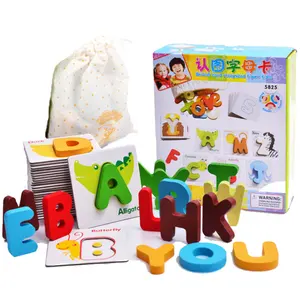 Professional supplier kids creative toys spelling game wooden learn 26 english abc alphabet cards