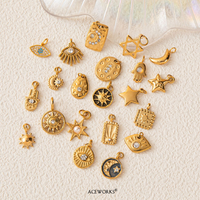Symboles Zodiaques, Célestes et Spirituels | Breloques en Acier Inoxydable Or PVD 18K | Pendentifs Étoile, Lune, Soleil, Main de Fatma et Œil Protecteur pour Créations DIY