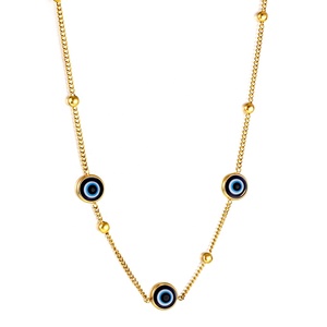 Ason Jewelry Collier en acier inoxydable imperméable à l'eau très vendu Collier à pendentif trois yeux de chat bleu plaqué or 18 ct - Product Image 2