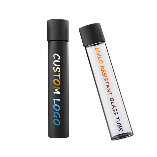 Custom logo 22*115mm 22*120mm Matte Black King Size Glass Tube With Cr Cap for Liquid Packaging