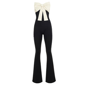 Mono de punto estilo color block para otoño, estilo sexy y atrevido - Body de ajuste regular para mujer con detalle de lazo y diseño de tiras - Product Image 6