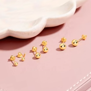 925 Sterling Silver 18K Gold Plated Classic Ball <strong>Safety</strong> Screw <strong>Back</strong> Stud <strong>Earrings</strong> 5mm Traditional Plain Ball Studs for Children - Product Image 5