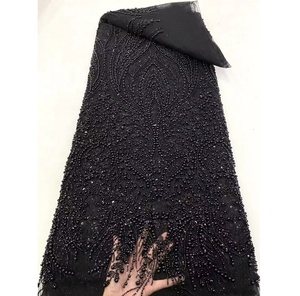 Tissu en <span class=keywords><strong>dentelle</strong></span> de tulle français brodé de perles et de sequins de luxe, couleur <span class=keywords><strong>blanche</strong></span>, pour <span class=keywords><strong>robe</strong></span> de mariée - Product Image 4