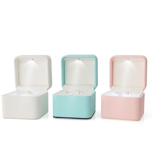Drawer <b>Box</b> Base an Lid Packaging New Creative PU Leather LED Light Valentine's Day Proposal Ring <b>Box</b> with Loupe Factory - Product Image 5