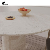 Tostone vente en gros blanc 1 pieds Table à manger ronde en travertin naturel pour la maison appartement Villa salle à manger hôtel décor intérieur