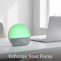 Réveil numérique analogique de table avec lumière d'aube RGB, machine à bruit blanc apaisant 30 sons pour le sommeil des bébés, personnalisable