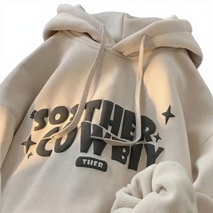 Thick Vintage Hoodi Custom Cotton Polyester Men Winter Heavyweight 345 GSM Fleece Foam Logo Unisex Graphic Hoodie - Product Image 3