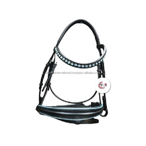 Brida de equitación de cuero genuino de alta calidad con banda de cejas de cristal Producto ecuestre con logotipo personalizado - Product Image 1
